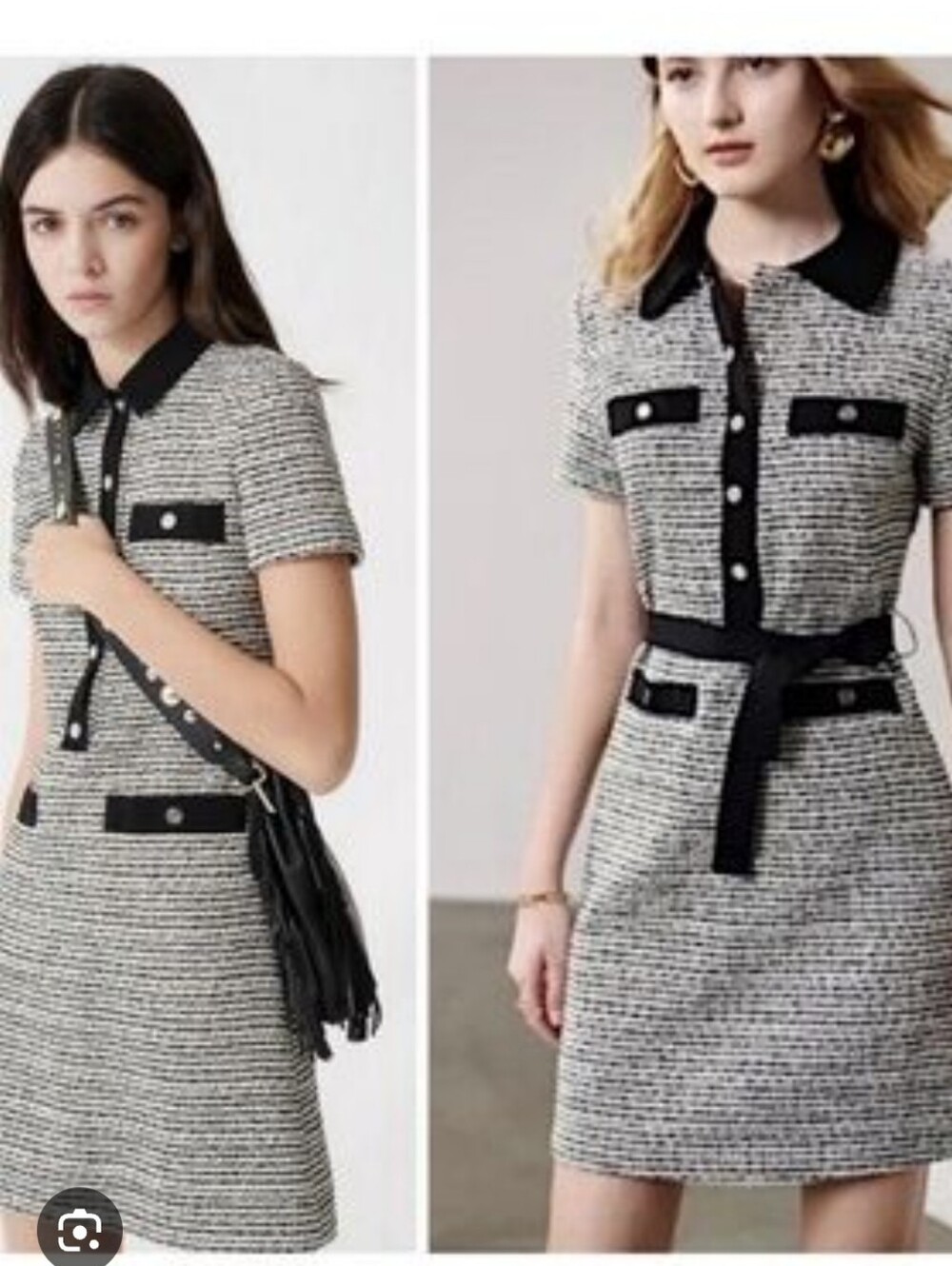 Maje Renala Tweed Short Sleeve Dress Size 36 Missing Belt